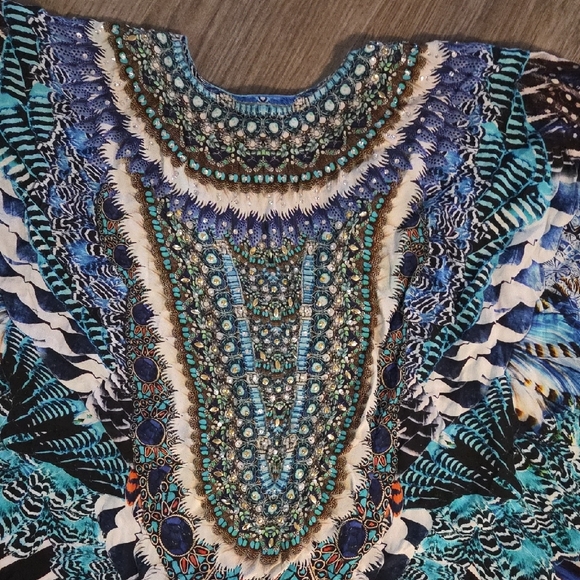 Vibrant Blue Patterned Women's Embellished Kaftan One Size - Picture 4 of 5